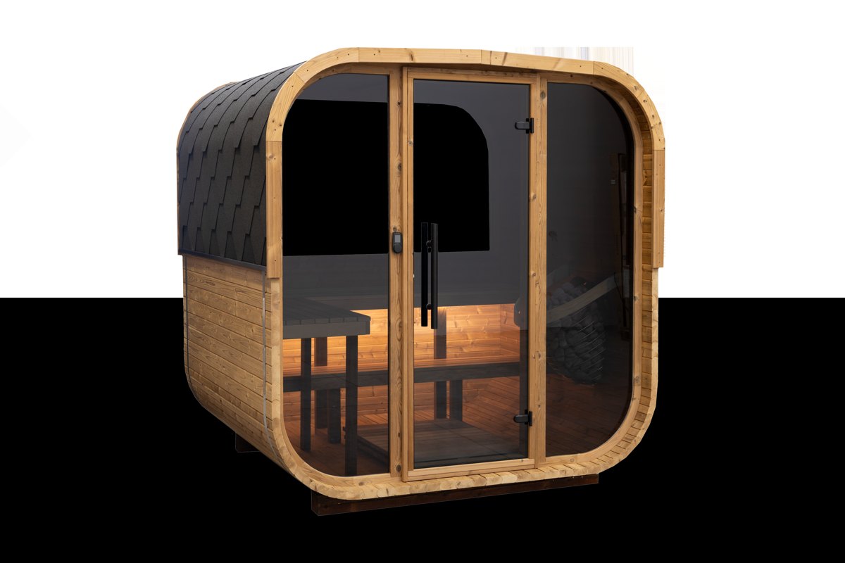 Hanscraft Quadra X outdoor sauna, front view